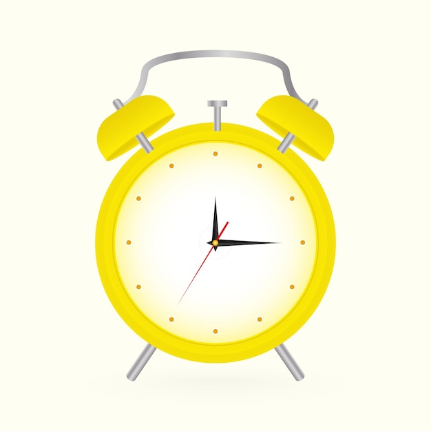 Yellow alarm clock on a pastel yellow background Vector clock in flat style