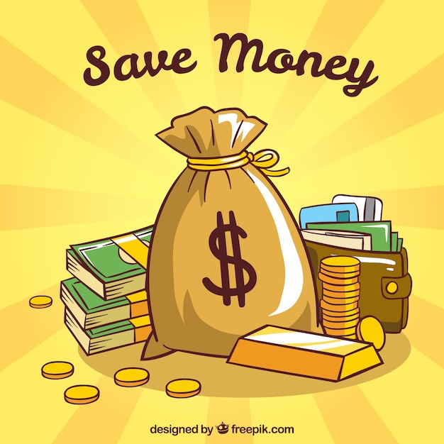 Yellow background of money bag and wallet