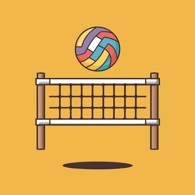 Vector a yellow background with a beach ball and a bench with a wooden frame