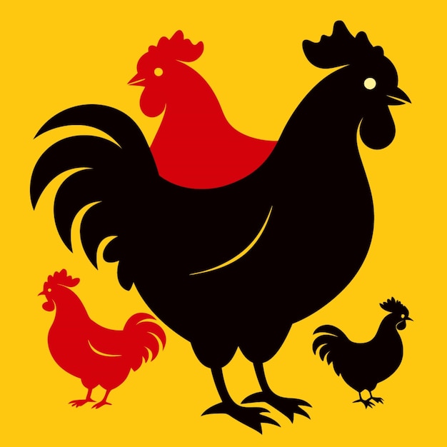 a yellow background with a rooster and a rooster on it