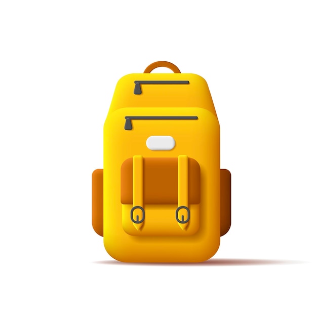 Yellow backpack 3d icon school or travel digital illustration