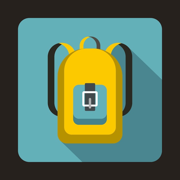 Yellow backpack icon in flat style on a baby blue background