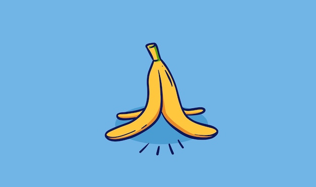 yellow banana fruit peel or banana skin hand drawn doodle illustration vector with blue outline cartoon style