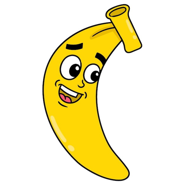 Yellow banana laughing friendly happy face, vector illustration carton emoticon. doodle icon drawing