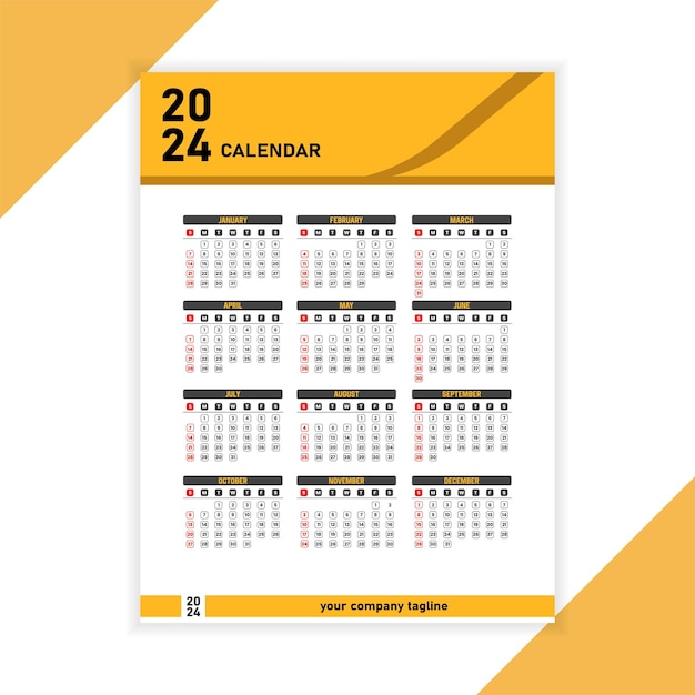 yellow and black 2024 calendar for company and business