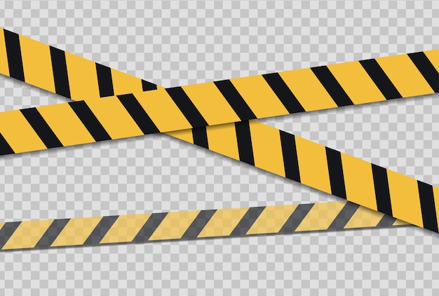 yellow and black caution tape on a transparent background