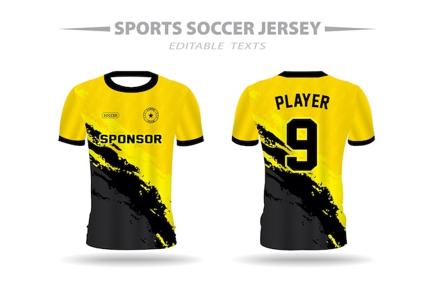 Yellow and Black Soccer Football Jersey Design Template for Printing