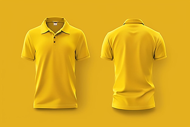 yellow blank polo shirt front and back view isolated on white background