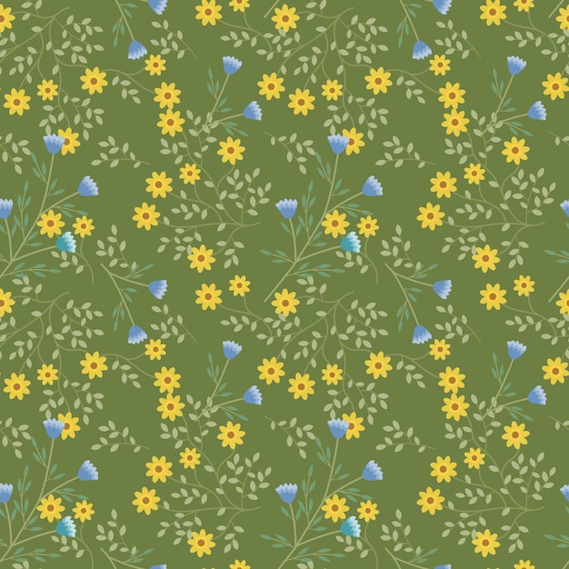 yellow and blue flower seamless pattern 