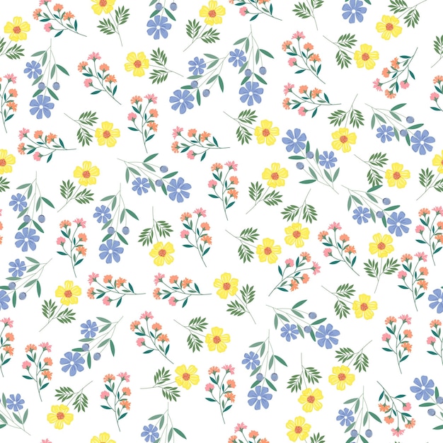 yellow and blue flowers seamless pattern