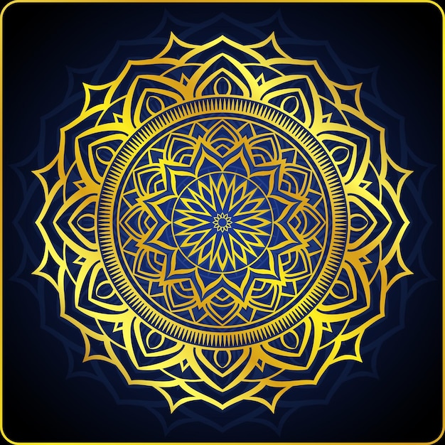 A yellow and blue mandala with a black background