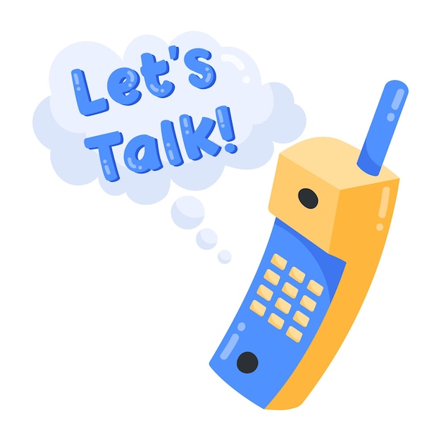 A yellow and blue phone with the words let's talk! on it