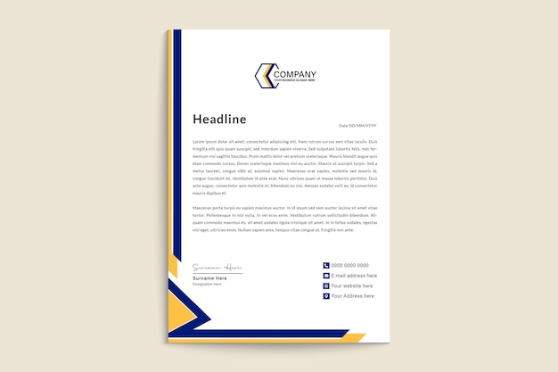 Yellow and blue real estate letterhead template design