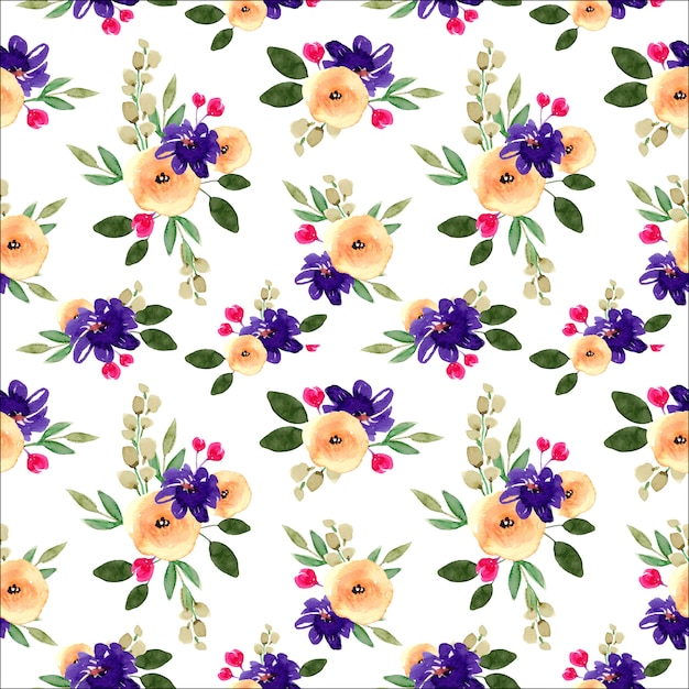 Yellow and Blue Spring Floral Watercolor Seamless Pattern