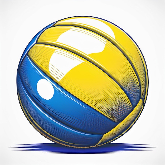 a yellow and blue volleyball with the word beach on it