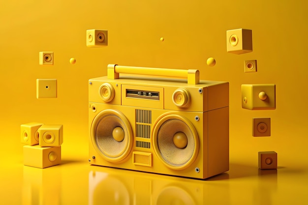 Vector yellow boombox 3d illustration