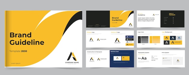 Vector yellow brand guideline landscape brand guideline manual brand guideline layout