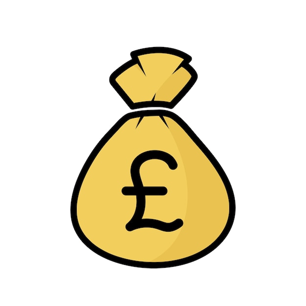 Yellow british money bag black fill line vector icon sack full of pound coins finance concept pound unit of sterling savings icon