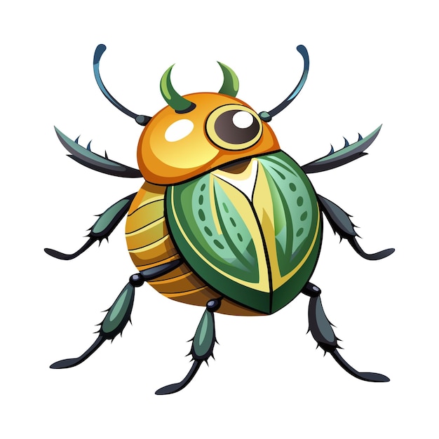 Vector a yellow bug with a green face and horns