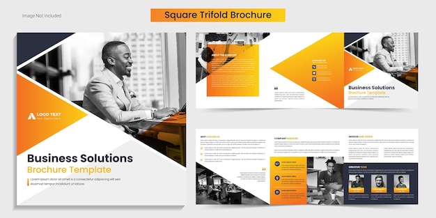 Yellow Business square trifold brochure template design and minimal corporate business brochure