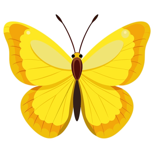 a yellow butterfly with a red spot on the back of it