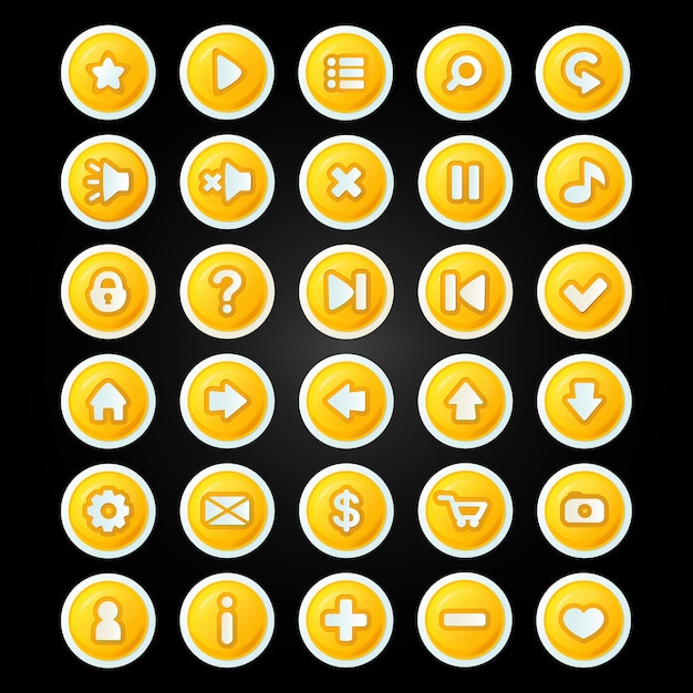 Yellow buttons for games cartoon style