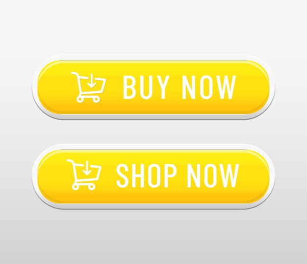 Yellow buy and shop now buttons with white text and cart icon