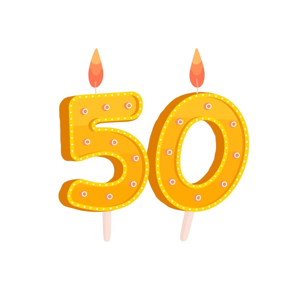 Yellow candles on the cake Anniversary date 50 years old Vector illustration