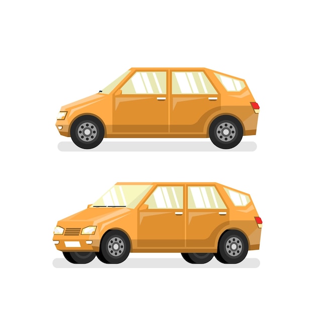 Yellow car hatchback in flat style