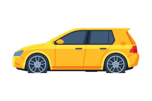 Yellow car with flat tires side view road accident vector illustration