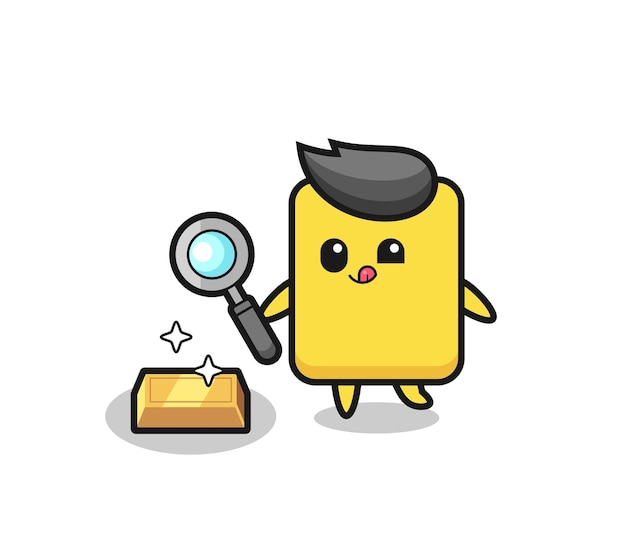 Yellow card character is checking the authenticity of the gold bullion