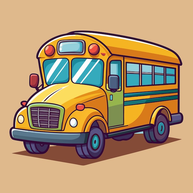 Yellow Cartoon School Bus Side View Cartoon Vector Illustration