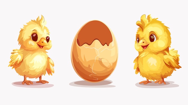 Vector yellow chicken hatching from eggs in process