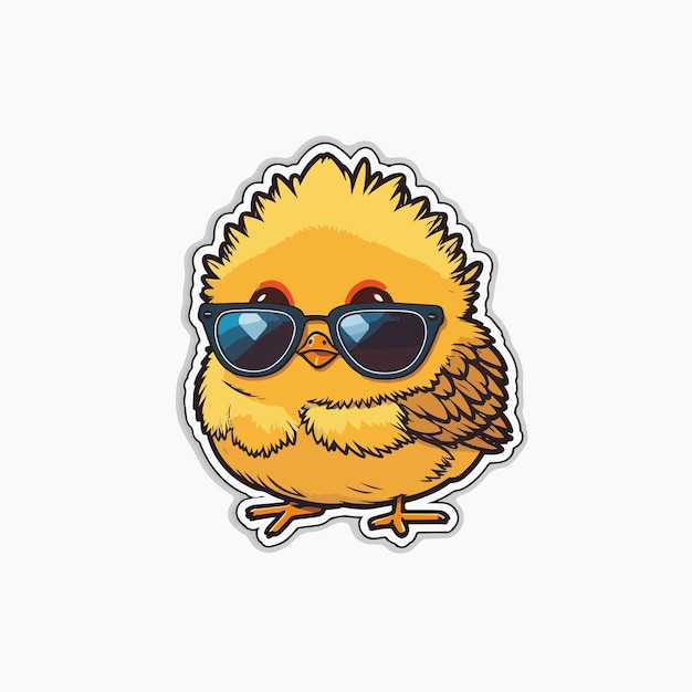 A yellow chicken wearing sunglasses and a black sunglasses.