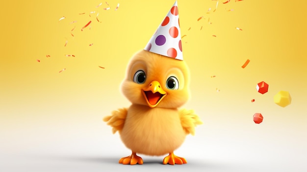 Vector a yellow chicken with a party hat on it