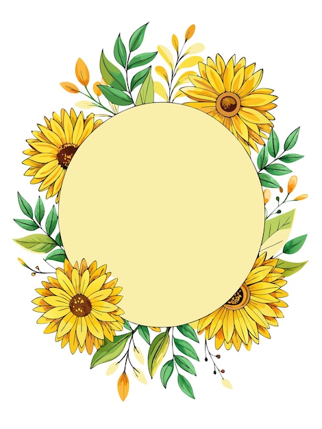 Vector a yellow circle with a green border and yellow flowers