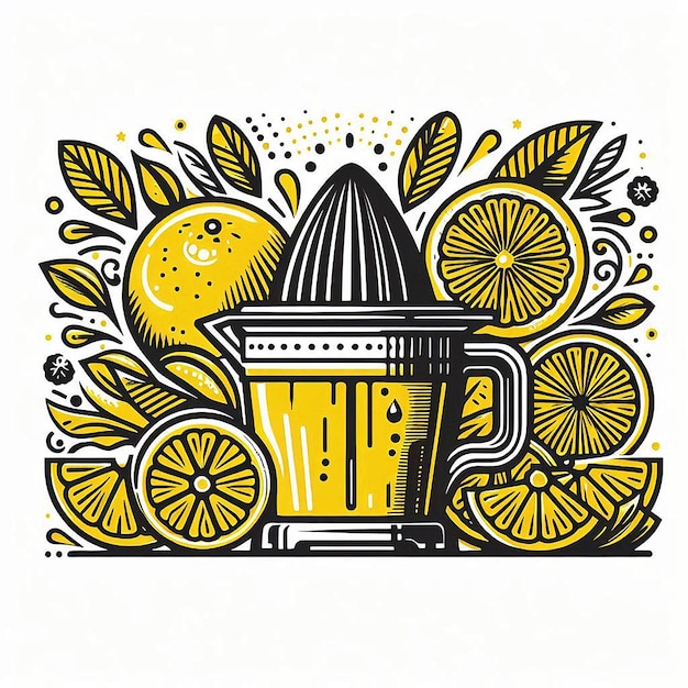 Vector yellow citrus juicer silhouette line art vector illustration on white background