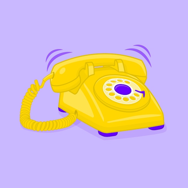 Yellow classic phone with handset and wire