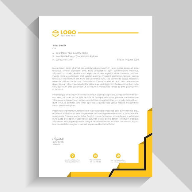 yellow color brand identity letterhead template in a4 size