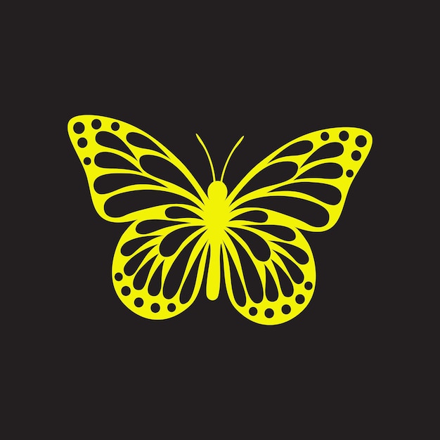 Yellow color butterfly vector logo with black background