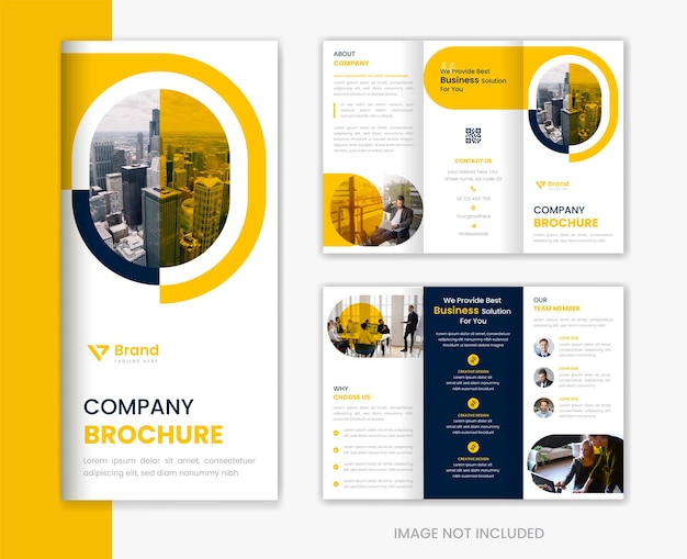 Vector yellow creative corporate trifold brochure design template for business profile