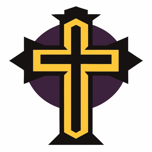 a yellow cross with a purple background with a cross on it