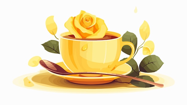 Yellow Cup Espresso Coffee and Rose Aesthetic and Elegant Composition