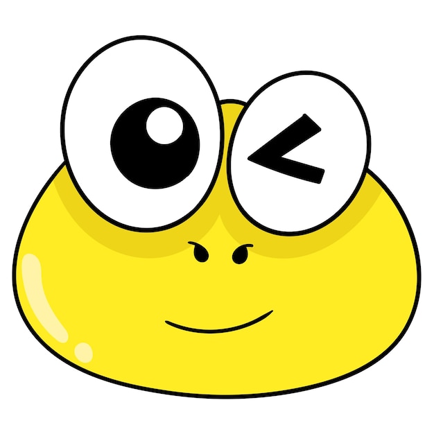 Yellow cute frog head wink, vector illustration carton emoticon. doodle icon drawing