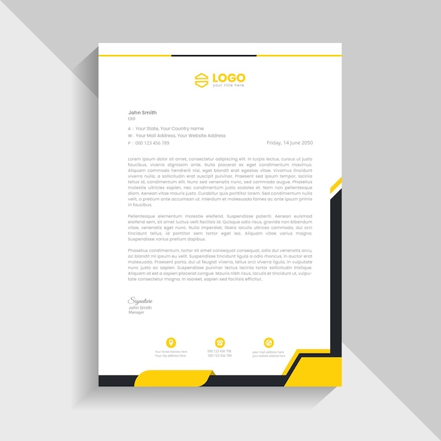 yellow  and dark brand identity business style letterhead template design