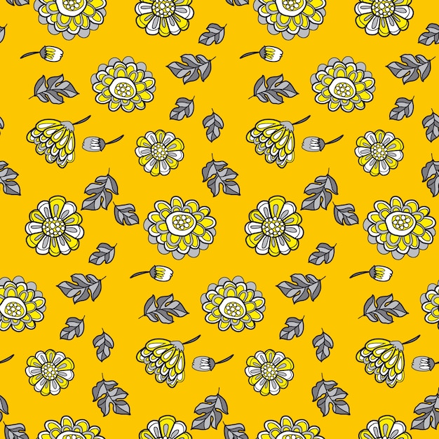 Yellow decorative floral fall seamless pattern.