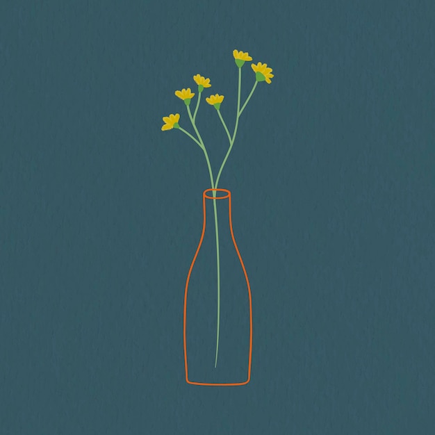 Yellow doodle flowers in a glass vase on blue background vector