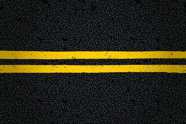 Yellow double line on tarmac road top view