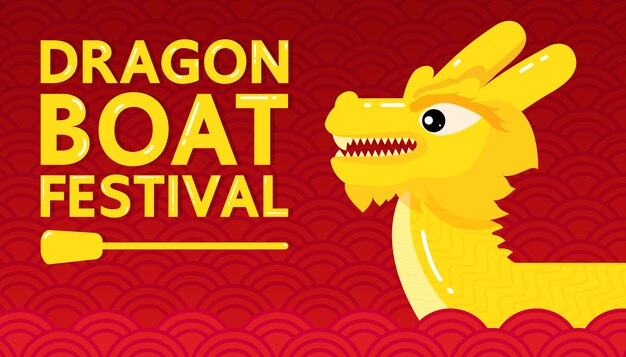 Yellow dragon boat festival on red abstract background.