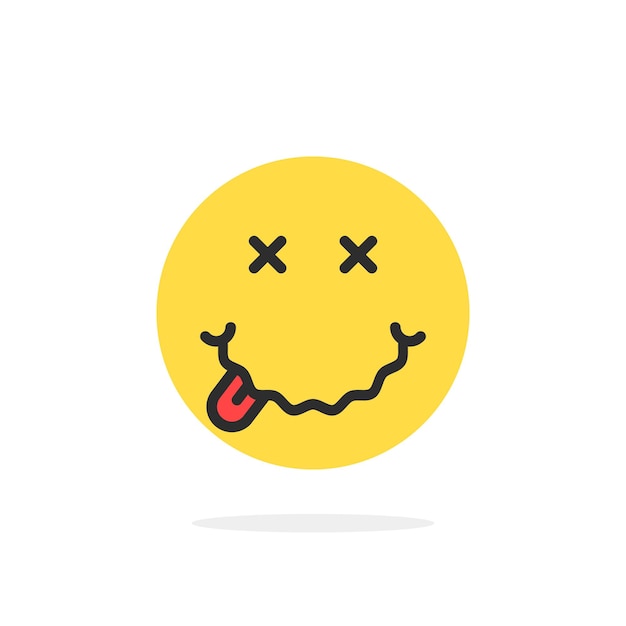 Yellow drunk emoji face icon. concept of avatar, illness, sickness, flu, ill, childish, symptom, disease, alcoholic, inebriation. flat style trend modern logotype graphic design on white background